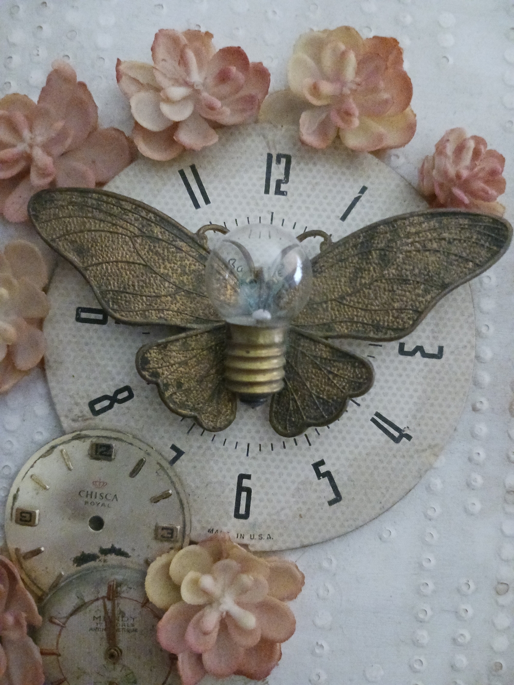 Vintage-Inspired Gold Butterfly with Pink Floral Accents Journal 5x7